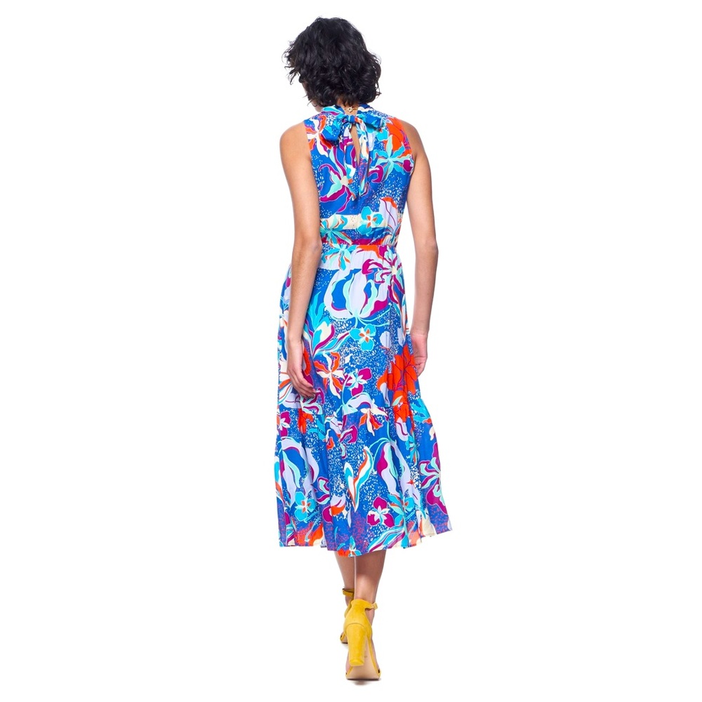 NWT The Kit by Daniel Vosovic Jia High Neck Midi Dress Berry Tropics Print Sz 3X - Picture 4 of 9